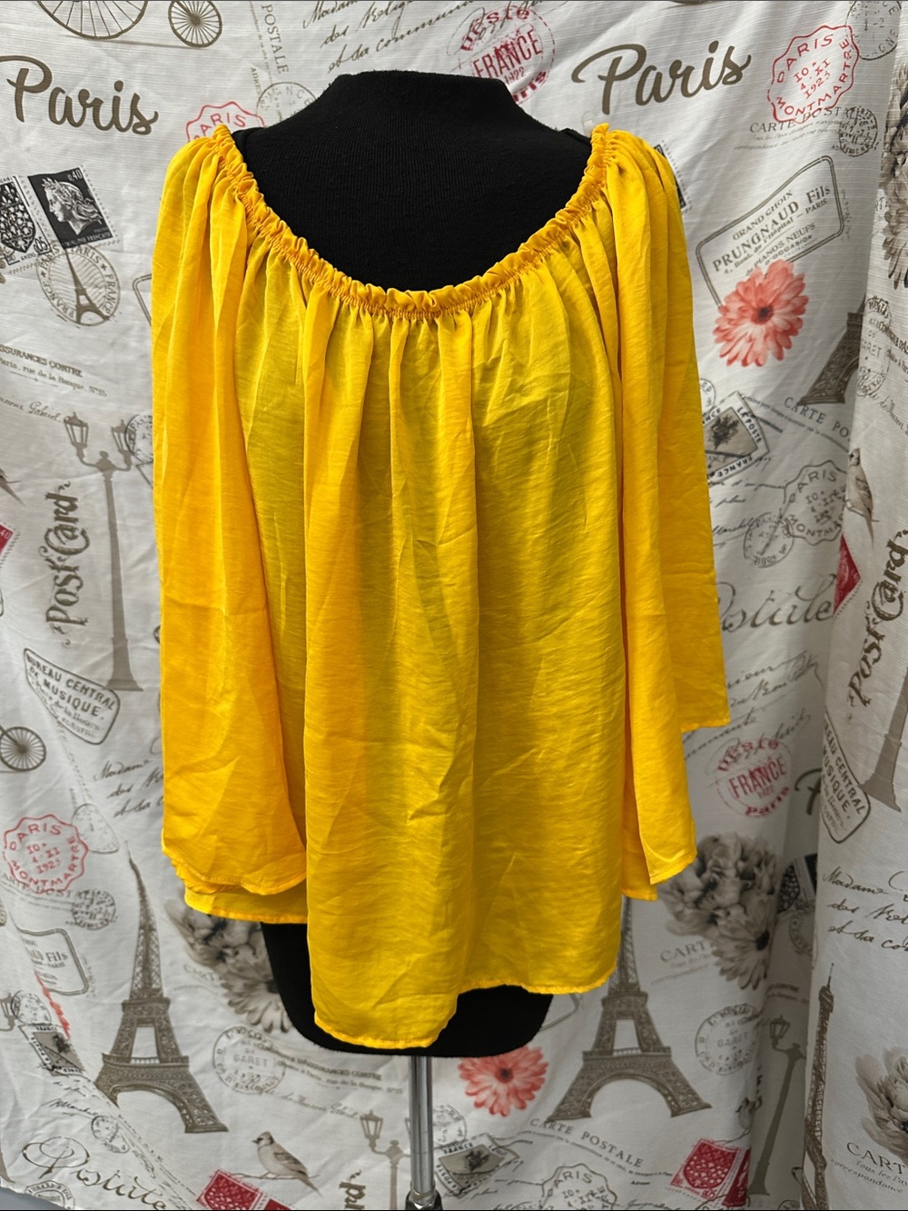 Ashley Stewart Old Gold Off-Shoulder Peasant Top